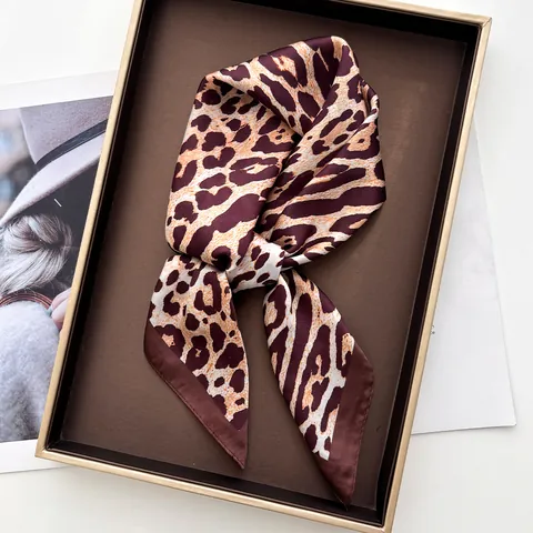 Leopard Print Satin Square Scarf Sexy Retro Animal Pattern Headscarf Neckerchief For Women Men Travel Fashion Accessory