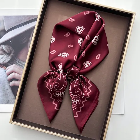 Bohemian Paisley Printed Satin Square Scarf Bandana For Women Men Vintage Paisley Pattern Scarf Elegant Neck Scarf For Hair Bags Wrist Gift