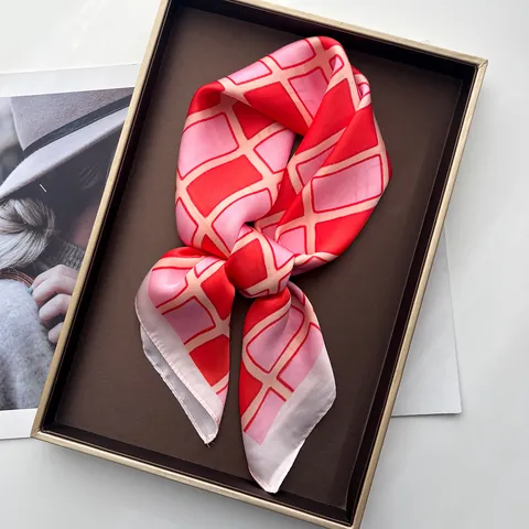 Eleganter Satin Quadratischer Schal Geometrisches Karomuster Bedruckt Weich Mode Halstuch Haarwickel Für Damen Herren Alltag