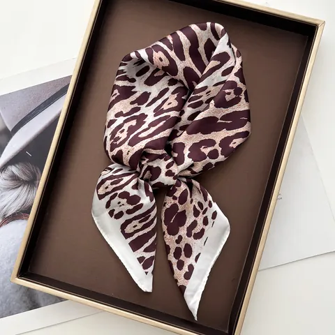 Leopard Print Satin Square Scarf Sexy Retro Animal Pattern Headscarf Neckerchief For Women Men Travel Fashion Accessory