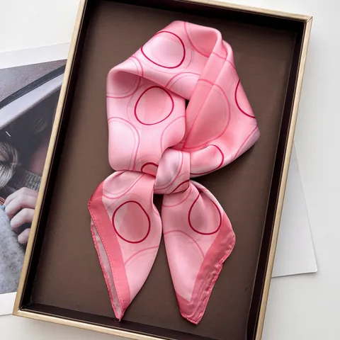 French Style Geometric Circular Print Satin Square Scarf Elegant Neck Head Scarf For Women Daily Office Fashion Scarf Accessory