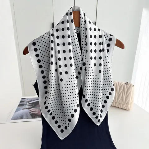 Women Vintage Polka Dot Satin Square Scarf Elegant French Style Silk Like Neck Head Scarf Decorative Shawl Scarf For Lady