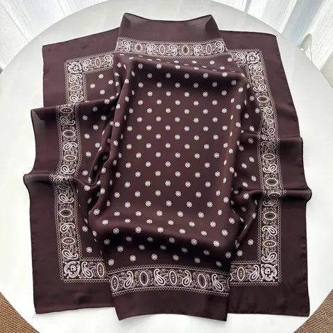 Vintage Paisley Patroon Satijn Vierkante Sjaal Voor Dames Bruin Zijde-achtig Bloemen Hoofddoek Mode Halssjaal Haarwrap