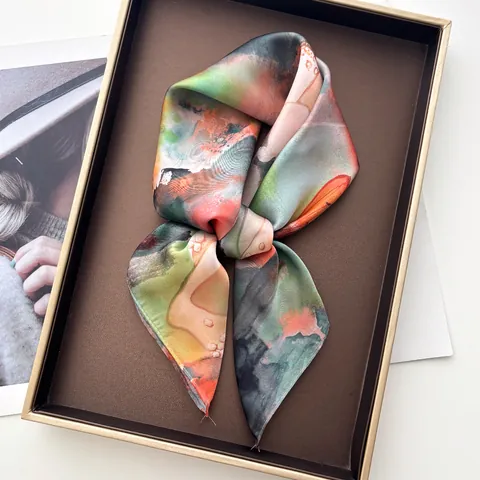 Vintage Lotus Dragonfly Print Satin Square Scarf Women Elegant Artistic Silk Like Neck Wrap Bandana Head Accessories Elegant Neck Accessory