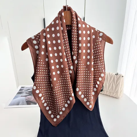 Women Vintage Polka Dot Satin Square Scarf Elegant French Style Silk Like Neck Head Scarf Decorative Shawl Scarf For Lady