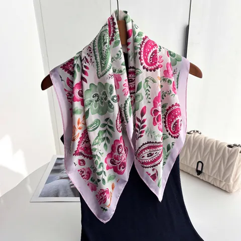 Women Vintage Paisley Floral Print Satin Square Scarf Silky Neck Scarf Head Scarf Soft Fashion Hijab Wrap Foulard Shawl