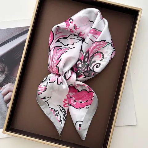 Elegante Foulard Quadrato in Raso con Stampa Floreale per Donna Vintage Poliestere Effetto Seta Copricapo Sciarpa per Capelli Collo per Viaggi