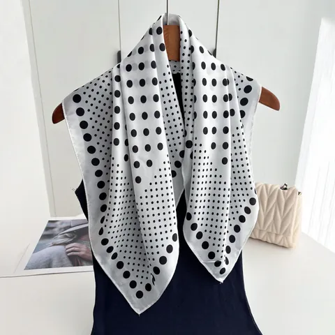 Foulard Quadrato in Satin a Pois Vintage da Donna Elegante Stile Francese Simil Seta Sciarpa per Collo e Testa Scialle