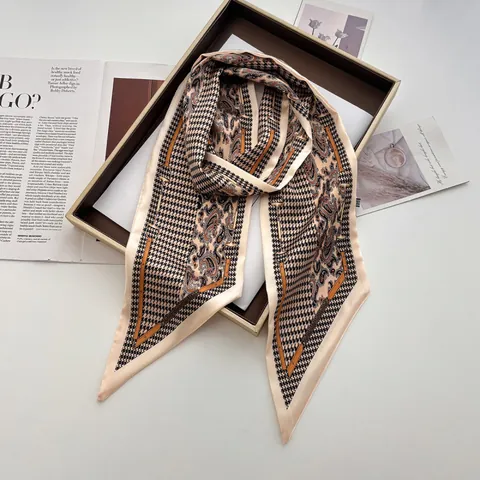 Vintage Houndstooth Paisley Printed Satin Scarf For Women Long Narrow Neck Scarf Hair Band Waist Tie Scarf Bag Accessory