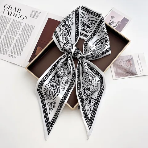 Women Vintage Paisley Print Satin Twilly Scarf Elegant Hairband Neck Tie Waist Scarf Versatile Silk Feeling Fashion Accessories