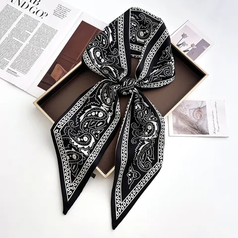 Women Vintage Paisley Print Satin Twilly Scarf Elegant Hairband Neck Tie Waist Scarf Versatile Silk Feeling Fashion Accessories