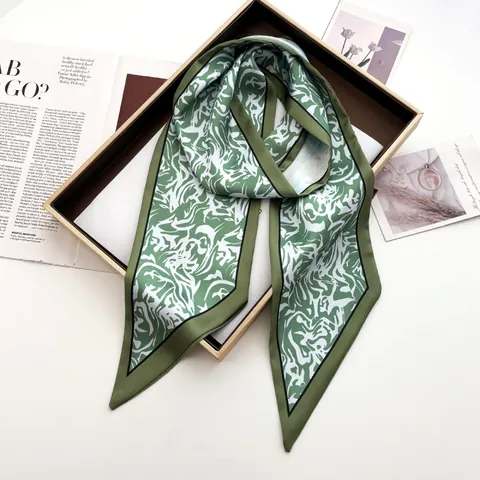 Elegant Oil Painting Landscape Satin Scarf Women Abstract Print Skinny Scarf Fashion Hair Tie Bag Decor Wrist Wrap Ribbon