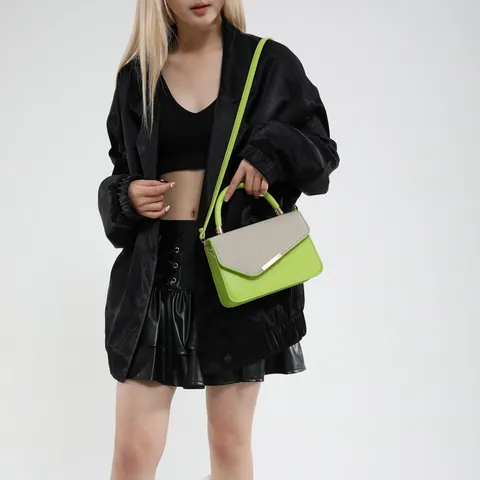 Women PU Leather Woven Texture Crossbody Handbag Colorblock Simple Square Shoulder Bag With Gold Metal Lock And Adjustable Strap