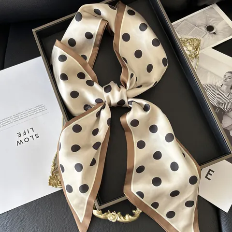 Elegant Polka Dot Satin Scarf For Women Retro French Style Long Neck Scarf Versatile Hair Band Waist Belt Fashion Accessory