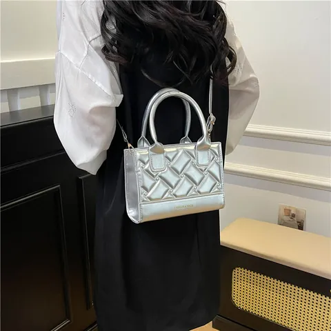 Gewatteerde PU-Leren Kleine Vierkante Tas Voor Dames Mode Crossbody Schoudertas Met Handvat Stijlvolle Dagelijkse Handtas