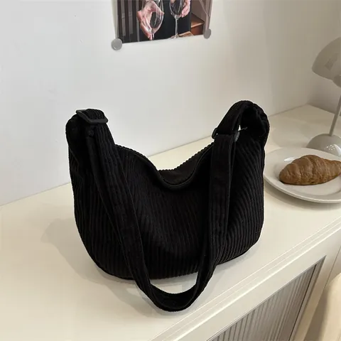 Women Corduroy Underarm Bag Minimalist Solid Candy Color Shoulder Crossbody Bag Retro Fashion Large Capacity Hobo Bag With Adjustable Strap Zipper Closure