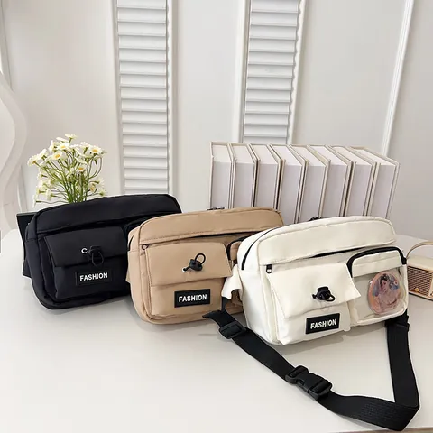 Nylon Chest Crossbody Bag With Transparent PVC Window Multi Pockets Adjustable Strap Casual Unisex Streetwear Waist Pouch