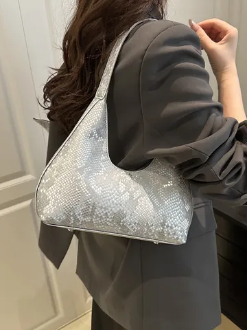 Women's Vintage Snakeskin Pattern Hobo Bag Minimalist Underarm Shoulder Bag Synthetic Leather Python Texture Fashion Commuter Handbag