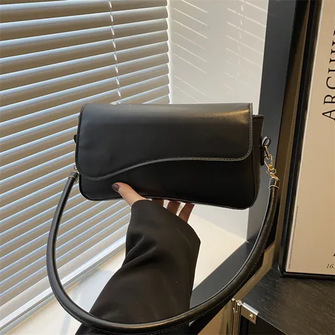 Borsa Sottobraccio in Pelle PU Minimalista da Donna Design Francese Retro Patta a Onde Borsa a Tracolla Piccola Quadrata a Mano