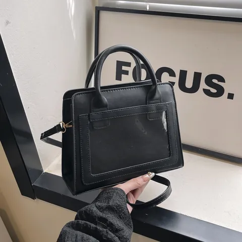 Women PU Leather Handbag Minimalist Small Square Shoulder Bag Transparent Window Itabag Crossbody Bag Versatile Daily Tote