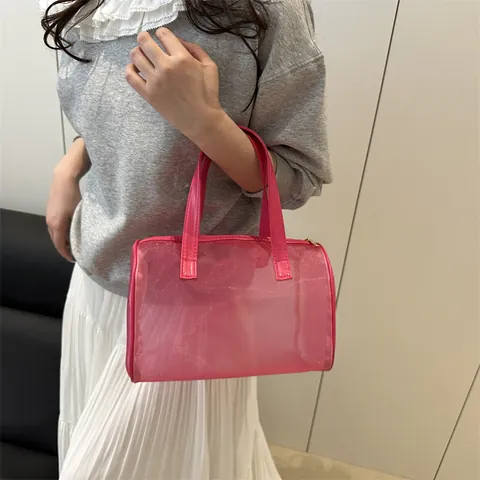 Large Capacity Mesh Makeup Bag Portable Travel Toiletry Organizer Waterproof Transparent Wash Bag With PU Handle For Women