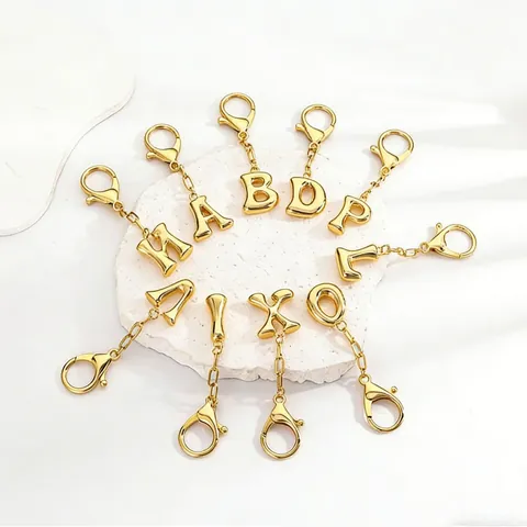 Llavero de Letra de Burbuja de Latón Chapado en Oro Alfabeto Inglés Adorno de Bolso Con Cierre de Mosquetón Joyería Personalizada