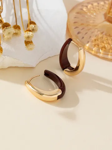 Vintage Acrylic Alloy Contrast Color Hoop Earrings For Women Retro Geometric U Shape High End Style Ear Jewelry Gift