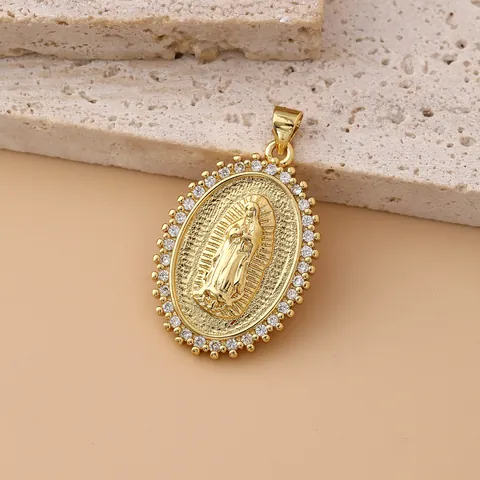 Religious Virgin Mary Guadalupe Pendant Gold Plated Copper Micro Inlaid Zirconia Colorful Crystal Jewelry Gift For Women Men