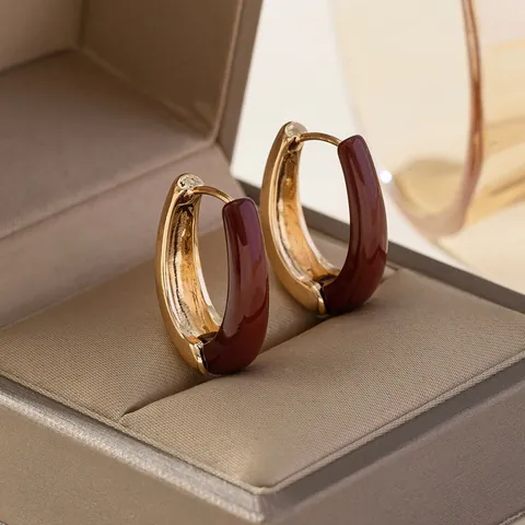Vintage Acrylic Alloy Contrast Color Hoop Earrings For Women Retro Geometric U Shape High End Style Ear Jewelry Gift