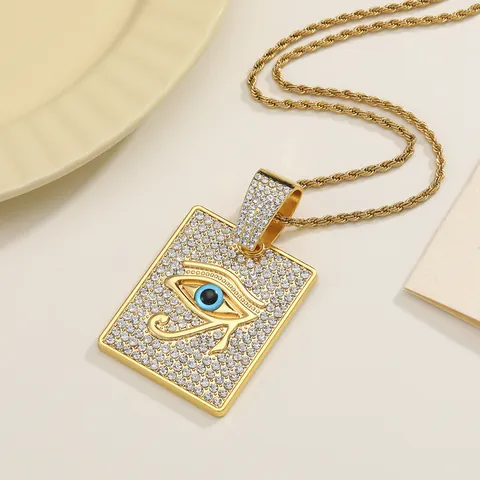 Hip Hop Iced Out Eye Of Horus Pendant Necklace Zinc Alloy Rhinestone Gold Silver Cuban Rope Chain Street Jewelry For Men