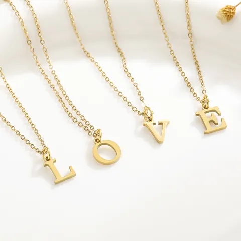 Stainless Steel Initial Letter Pendant Necklace Gold Silver Plated Alphabet Clavicle Chain Jewelry Gift For Women Girls