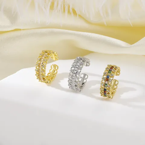 Anello Aperto Regolabile in Rame Placcato Oro Vintage con Pizzo Svuotato per Donna Gioielli Retro con Zircone Colorato