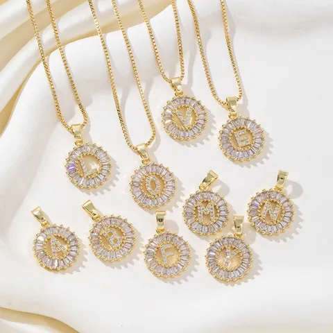Gold Plated Copper Zirconia Round Initial Alphabet Pendant Necklace Sunflower Design A-Z Letter Box Chain Jewelry For Women Gift