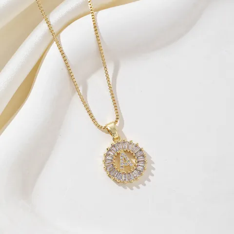 Gold Plated Copper Zirconia Round Initial Alphabet Pendant Necklace Sunflower Design A-Z Letter Box Chain Jewelry For Women Gift