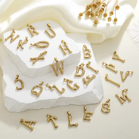 Stainless Steel Initial Letter Pendant Only Without Chain For Women Men Hip Hop Hammered Texture Gold Capital Alphabet Jewelry