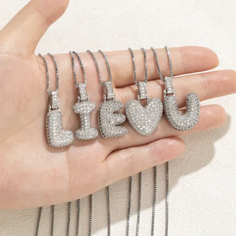 Hip Hop Bubble Initial Pendant Gold Plated Copper Iced Out Zirconia English Letters Heart Cross Pendant Pendant Only Without Chain For Women Fashion Jewelry