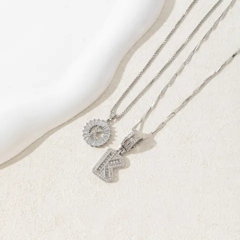 Luxury Copper Zirconia Initial Letter Pendant Necklace Silver Plated Minimalist Chain Choker Fashion Jewelry For Women Gift