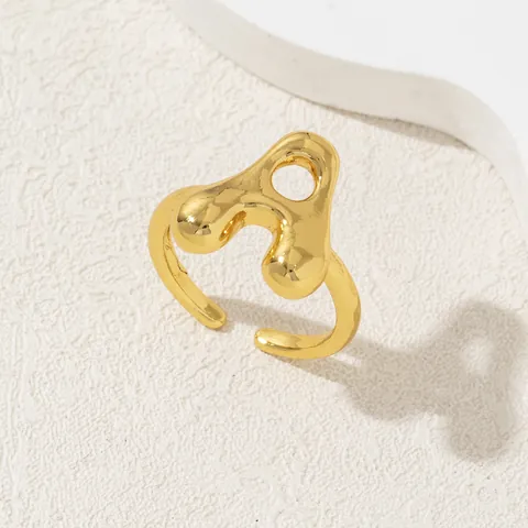 Gold Plated Stainless Steel Puffy Alphabet Initial Ring 3D Balloon Letter Adjustable Open Ring Hip Hop Jewelry For Women