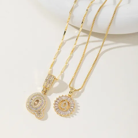 18K Gold Plated Copper Iced Out Zirconia Initial Letter Pendant Necklace Set For Women Men Hip Hop Fashion Jewelry Gift