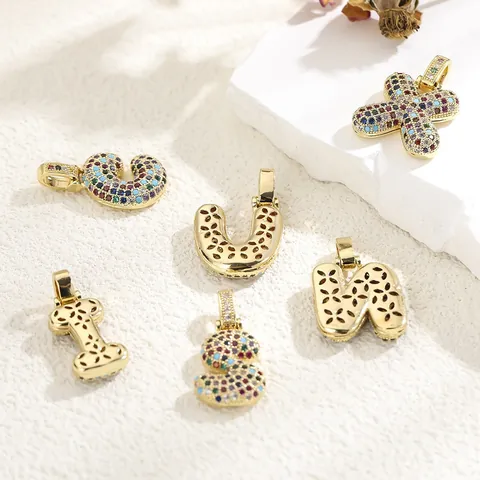 Colorful Cubic Zirconia 26 Initial Alphabet Letter Pendant Necklace Gold Silver Plated Copper Bubble Initial Letter Box Chain Personalized Fashion Jewelry For Women