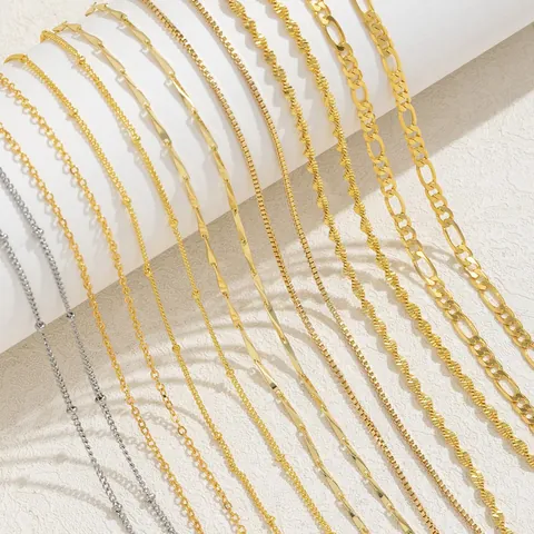 Minimalist 18K Gold Plated Copper Necklace Chain For Women Men Fashion Box O-Chain Water Wave Link Necklace Jewelry Accessory