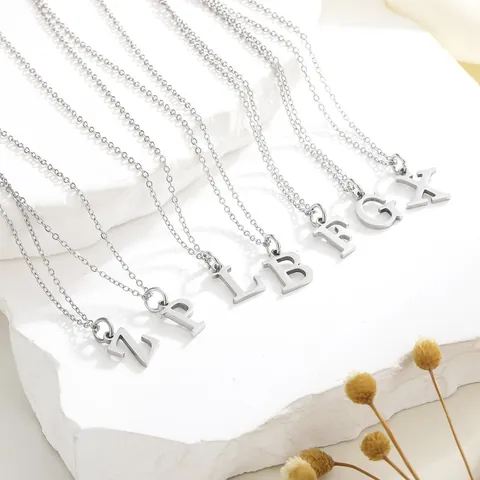 Stainless Steel Initial Letter Pendant Necklace Gold Silver Plated Alphabet Clavicle Chain Jewelry Gift For Women Girls