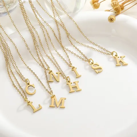 Minimalist Stainless Steel Alphabet Letter Pendant Necklace Gold Silver Plated Dainty Initial Choker Unisex Jewelry