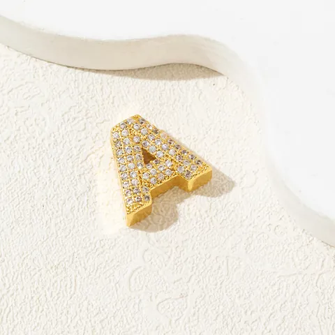 Ciondolo a Forma di Lettera Inglese in Rame Placcato Oro Vero con Zirconia Cubica Senza Catena per Gioielli Donna