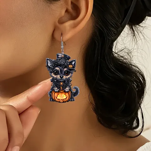 Halloween Acryl Hangoorbellen Grappige Cartoon Pompoen Geest Skelet Hond Heksenhoed Oorbellen Voor Vrouwen Feest Sieraden