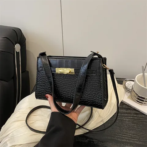 Krokodillenpatroon PU Leer Crossbody Tas Voor Vrouwen Luxe Goud Slot Handtas Vintage Schoudertas Veelzijdige Vierkante Tas