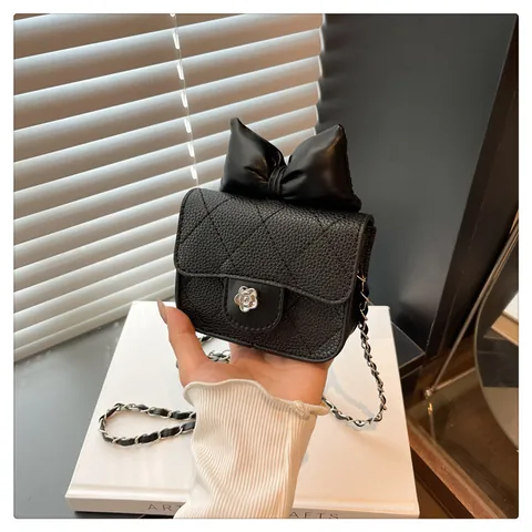 Women's Mini Quilted Crossbody Bag With Bow Decorative Diamond Lattice Chain Shoulder Bag Camellia Flower Lock PU Leather Square Purse