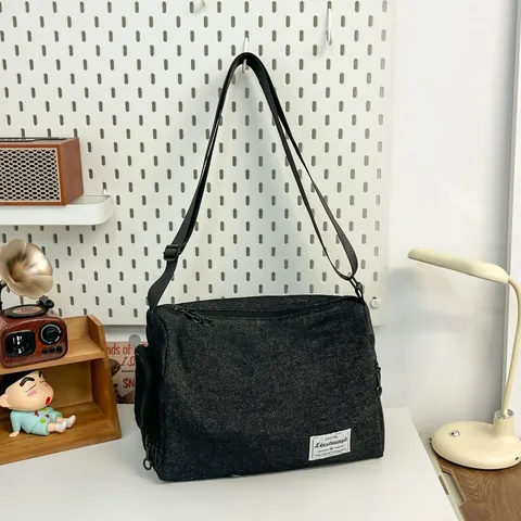 Japanese Style Canvas Messenger Crossbody Bag With Adjustable Strap Large Capacity Casual Shoulder Bag For Student Travel