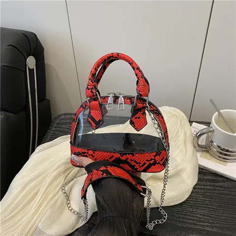 Borsa a Guscio in PVC Trasparente Patchwork Moda Serpente Zebra Stampa Animale Catena Tracolla Borsa a Mano Mini Jelly Bag