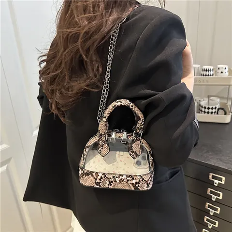 Borsa a Guscio in PVC Trasparente Patchwork Moda Serpente Zebra Stampa Animale Catena Tracolla Borsa a Mano Mini Jelly Bag